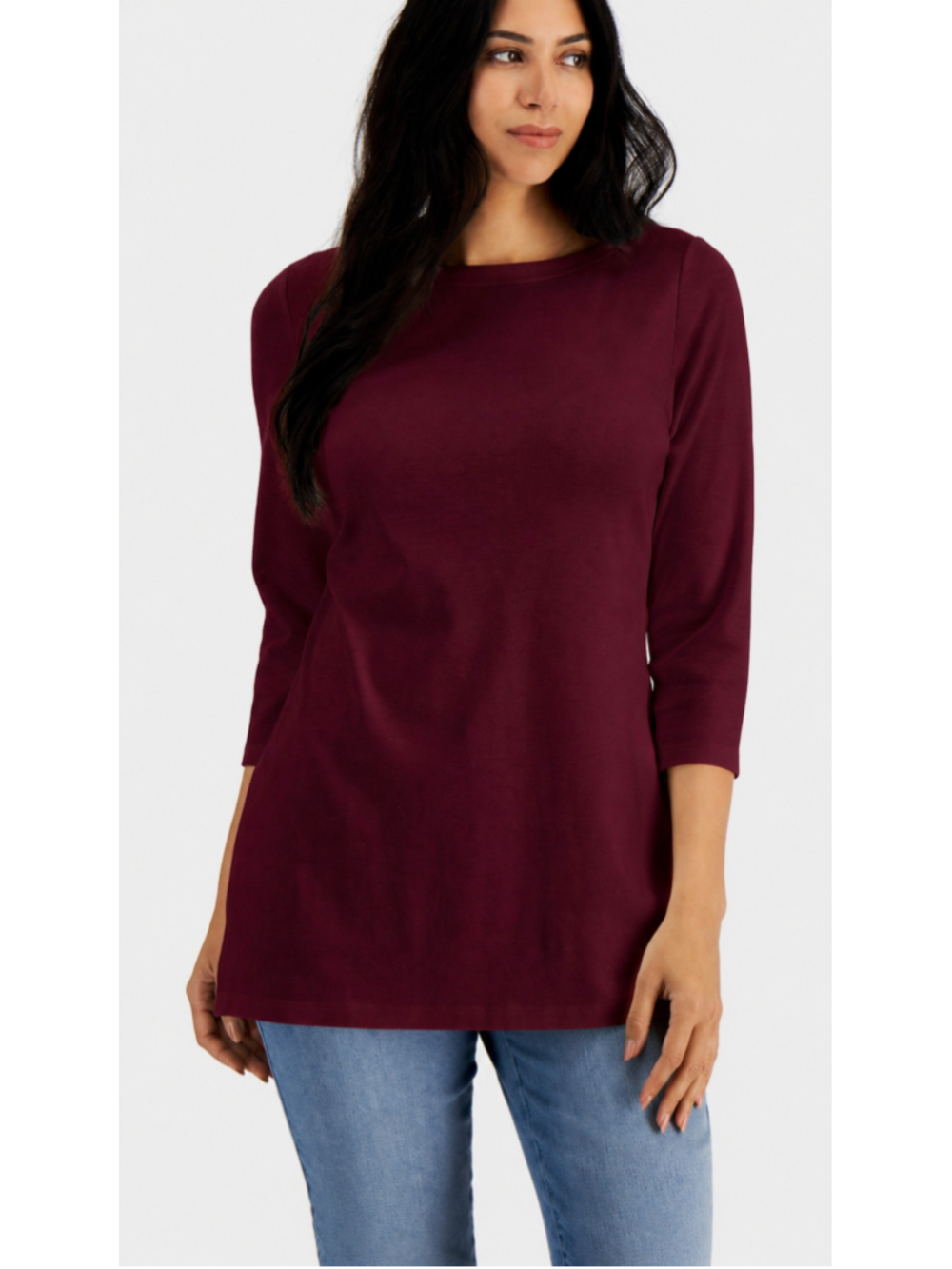 Karen Scott Size Small 100% Cotton Burgundy Boat Neck Tunic Top Small NWT